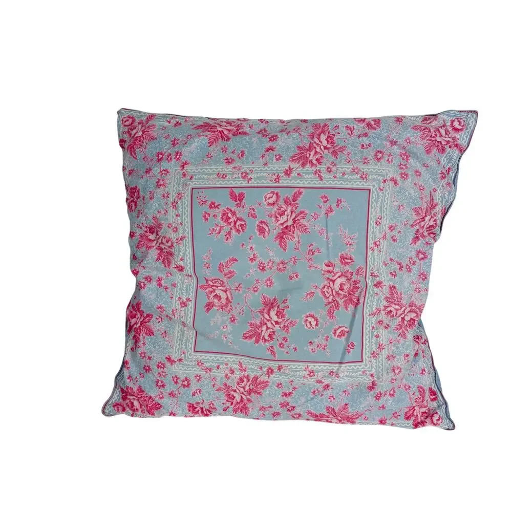 April Cornell Pillow Blue Pink Floral Square Button Back 22